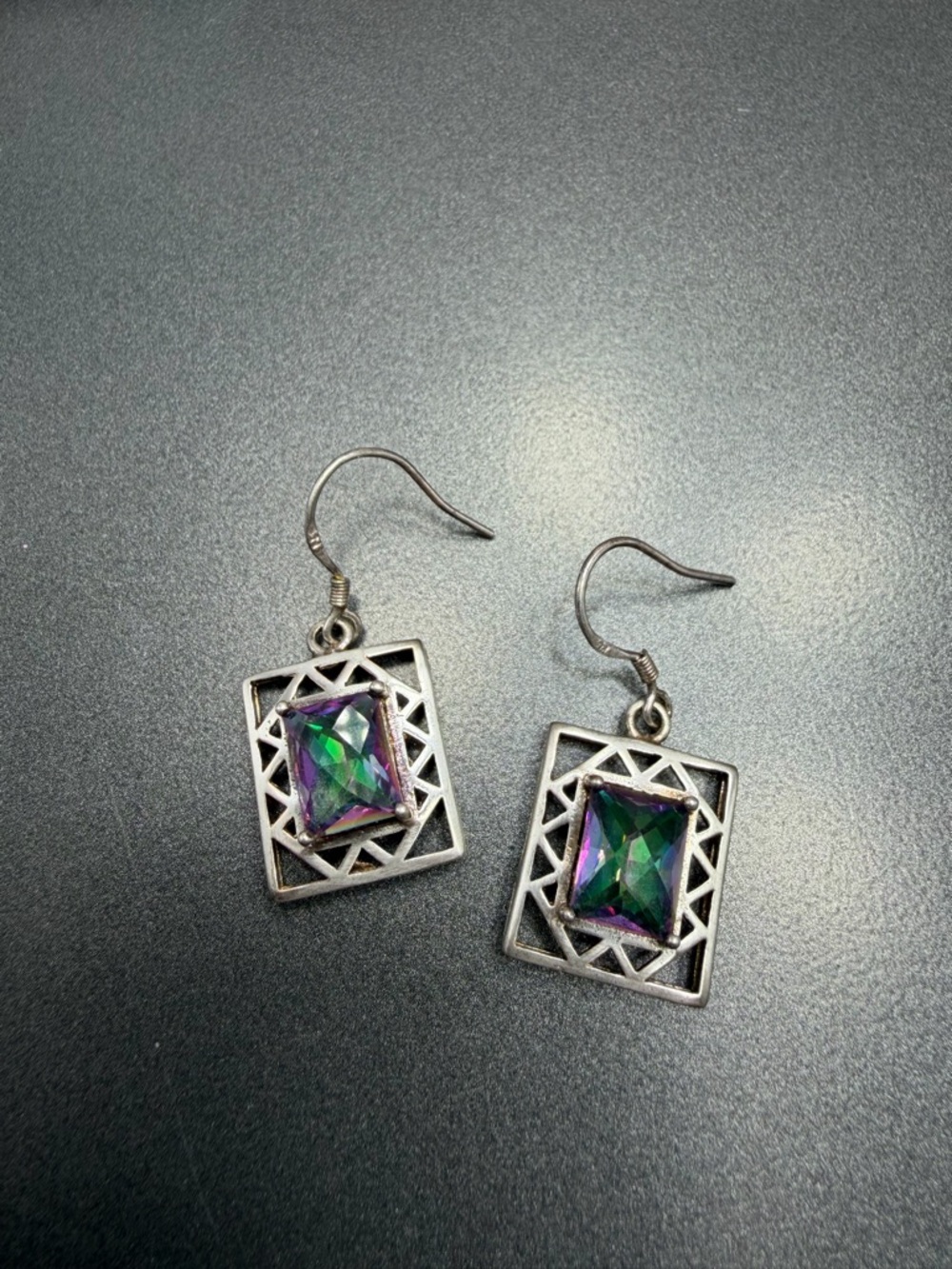 Vintage 925 Sterling Silver  Mystic Topaz Pierced Earrings #5ste